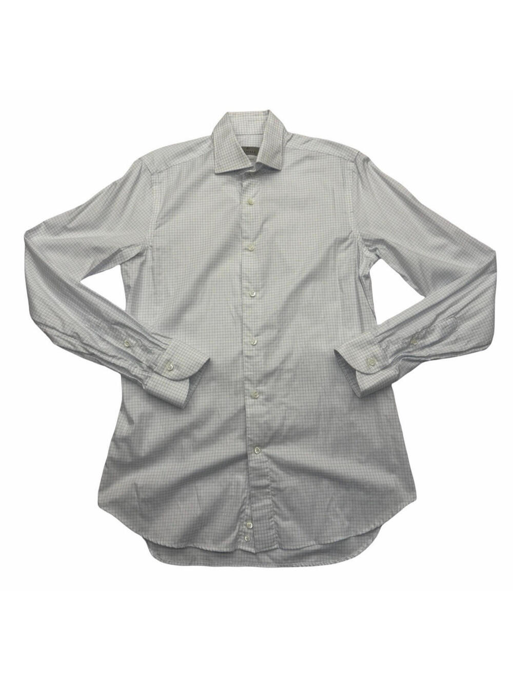 Canali Impeccable Slim Fit Dress Shirt White Windowpane Blue Size 39 | 15.5